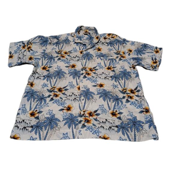 Arizona Jean Shirt Mens Sz XL Button Down Hawaiian Tropical White Blue Flora - Picture 1 of 7